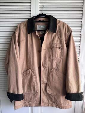 L.L.Bean Original Field Coat Cotton Canvas Barn Jacket with Plaid Flannel Lining